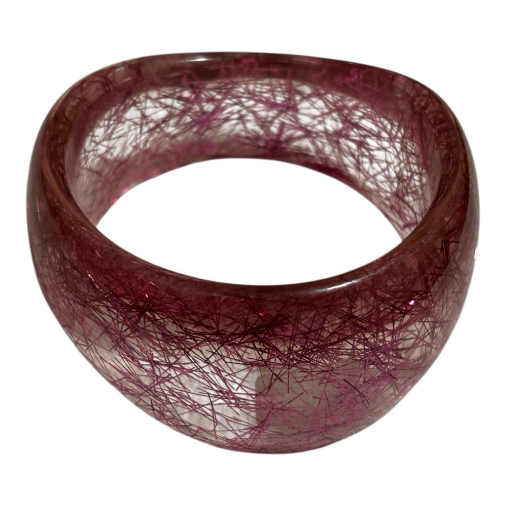 Chunky Resin Bangle with Shattered Lines Women's Stylish Pink